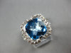 LARGE 4.1CT DIAMOND & AAA BLUE TOPAZ 14KT WHITE GOLD 3D CUSHION & ROUND FUN RING