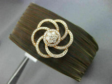 ESTATE LARGE .85CT DIAMOND 18KT GOLD & STAINLESS STEEL 3D FLOWER BANGLE BRACELET