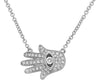 ESTATE 0.15CT DIAMOND 14KT WHITE GOLD 3D CHAMSA HAMSA SIDEWAY LUCKY NECKLACE