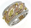 LARGE .86CT WHITE PINK & FANCY YELLOW DIAMOND 18K TRI COLOR GOLD MULTI LEAF RING