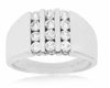 ESTATE 1.0CT ROUND DIAMOND 14K WHITE GOLD 3D CLASSIC THREE ROW SQUARE MEN'S RING