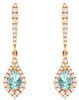 0.52CT DIAMOND & AAA AQUAMARINE 14K ROSE GOLD PEAR SHAPE & ROUND HANGING EARRINGS