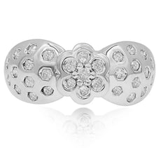 ESTATE .72CT DIAMOND 14KT WHITE GOLD 3D ETOILE MULTI HEXAGON FLOWER FUN RING