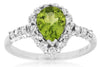 ESTATE 1.53CT DIAMOND & AAA PERIDOT 14KT WHITE GOLD PEAR SHAPE & ROUND HALO RING