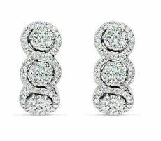 ESTATE WIDE .7CT DIAMOND 18K WHITE GOLD CLUSTER FLOWER INFINITY HANGING EARRINGS