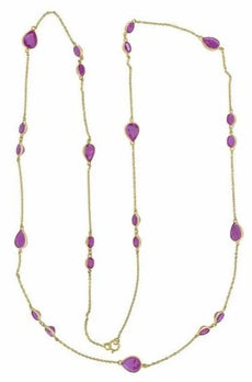 34.9CT AAA RUBY 14KT YELLOW GOLD 3D OVAL & PEAR SHAPE BY THE YARD LOVE NECKLACE