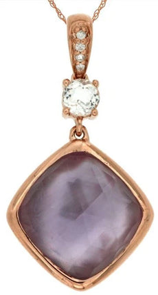 6.30CT DIAMOND & AAA AMETHYST 14K ROSE GOLD CUSHION GEOMETRICAL FLOATING PENDANT