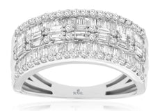 WIDE 1.0CT DIAMOND 14KT WHITE GOLD ROUND & BAGUETTE MULTI ROW SEMI ETERNITY RING