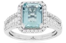 2.50CT DIAMOND & AAA AQUAMARINE 14KT WHITE GOLD EMERALD CUT HALO ENGAGEMENT RING