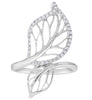 ESTATE LARGE .19CT DIAMOND 14KT WHITE GOLD DOUBLE LEAF CRISS CROSS FUN LOVE RING