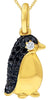 .13CT WHITE & BLACK DIAMOND 14KT YELLOW GOLD HAPPY PENGUIN FUN FLOATING PENDANT