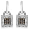 .62CT WHITE & MOCHA DIAMOND 14KT WHITE GOLD CLUSTER SQUARE LOCK HANGING EARRINGS