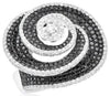 LARGE 2.85CT WHITE & BLACK DIAMOND 14KT WHITE GOLD MULTI ROW SWIRL FLOWER RING
