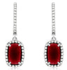 3.06CT DIAMOND & AAA RHODOLITE 14K WHITE GOLD CUSHION & ROUND LEVERBACK EARRINGS