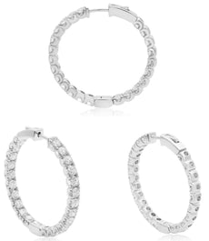 ESTATE 4.32CT DIAMOND 14KT WHITE GOLD 3D LUCIDA INSIDE OUT HOOP HANGING EARRINGS
