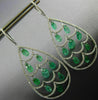 LARGE 9.11CT DIAMONDS & AAA EMERALD 18K WHITE GOLD 3D TEAR DROP HANGING EARRINGS