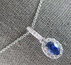 .91CT DIAMOND & AAA CEYLON SAPPHIRE 14KT WHITE GOLD OVAL HALO FLOATING PENDANT