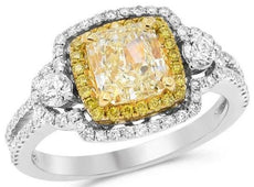 2.24CT WHITE & FANCY YELLOW DIAMOND 18KT TRI COLOR GOLD 3D HALO ENGAGEMENT RING