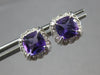 1.67CT DIAMOND & AAA AMETHYST 14KT WHITE GOLD CUSHION & ROUND HALO STUD EARRINGS