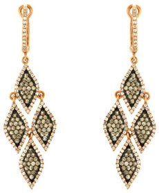 1.55CT WHITE & CHOCOLATE FANCY DIAMOND 14K ROSE GOLD CHANDELIER HANGING EARRINGS