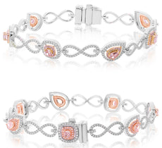 3.0CT WHITE & PINK DIAMOND 18KT WHITE & ROSE GOLD MULTI SHAPE & ROUND BRACELET