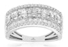 WIDE 1.0CT DIAMOND 14KT WHITE GOLD ROUND & BAGUETTE MULTI ROW SEMI ETERNITY RING