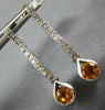 ESTATE .85CT DIAMOND & AAA CITRINE 14K WHITE GOLD TEAR DROP BAR HANGING EARRINGS