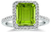 5.63CT DIAMOND & AAA PERIDOT 14K WHITE GOLD EMERALD CUT & ROUND ENGAGEMENT RING