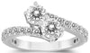 ESTATE 2.0CT DIAMOND 14K WHITE GOLD ROUND DOUBLE SOLITAIRE CRISS CROSS LOVE RING