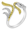 WIDE .34CT WHITE & FANCY YELLOW DIAMOND 14KT WHITE GOLD 3D CRISS CROSS FUN RING
