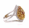 EXTRA LARGE 3.88CT MULTI SHAPE MULTI COLOR DIAMOND 18KT 2 TONE GOLD CLUSTER RING