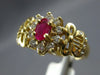 ESTATE .69CT DIAMOND & AAA RUBY 14KT YELLOW GOLD 3D FLOWER FILIGREE BOW FUN RING
