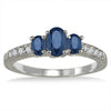 .53CT DIAMOND & AAA SAPPHIRE 14KT WHITE GOLD OVAL & ROUND 3 STONE FILIGREE RING