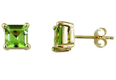 2.30 AAA PERIDOT 14KT YELLOW GOLD 3D PRINCESS CUT SOLITAIRE SQUARE STUD EARRINGS