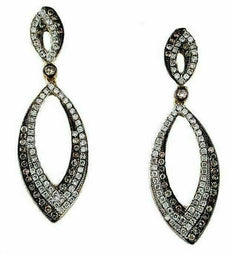 1.25CT WHITE & MOCHA DIAMOND 14KT YELLOW GOLD CLASSIC TEAR DROP HANGING EARRINGS