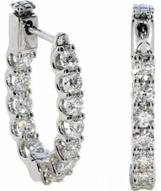 1.74CT DIAMOND 18KT WHITE GOLD 3D SHARED PRONG OVAL LUCIDA HOOP HANGING EARRINGS