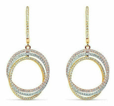 ESTATE 1.24CT DIAMOND 18KT TRI COLOR GOLD CIRCULAR INTERTWINING HANGING EARRINGS