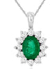 ESTATE 1.83CT DIAMOND & AAA EMERALD 14K WHITE GOLD OVAL & ROUND FLOATING PENDANT