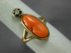 ANTIQUE WIDE .03CT DIAMOND & AAA CORAL 14KT YELLOW GOLD 3D PORTRAIT RING #22349