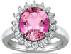 LARGE 4.72CT DIAMOND & AAA PINK TOPAZ 14KT WHITE GOLD 3D OVAL & ROUND LOVE RING