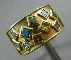 WIDE 1.50CT DIAMOND & MULTI COLOR GEM 14K YELLOW GOLD 3D ETOILE SQUARE RING 2276