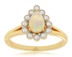 .64CT DIAMOND & AAA OPAL 14KT YELLOW GOLD PEAR SHAPE & ROUND FILIGREE HALO RING