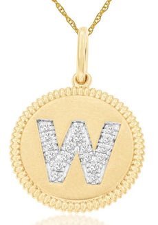 .09CT DIAMOND 14K YELLOW GOLD 3D CLASSIC W INITIAL CIRCULAR FUN FLOATING PENDANT