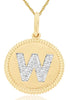 .09CT DIAMOND 14K YELLOW GOLD 3D CLASSIC W INITIAL CIRCULAR FUN FLOATING PENDANT