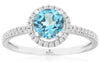 1.36CT DIAMOND & AAA BLUE TOPAZ 14K WHITE GOLD 3D SOLITAIRE HALO FRIENDSHIP RING