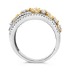 2.15CT WHITE & YELLOW DIAMOND 18K WHITE GOLD CUSHION MULTI ROW ANNIVERSARY RING