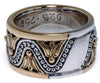 ESTATE WIDE 18KT YELLOW GOLD & 925 SILVER HANDCRAFTED FILIGREE ANNIVERSARY RING