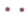ESTATE .43CT DIAMOND & AAA RUBY 18K WHITE GOLD FLOWER HALO CLASSIC STUD EARRINGS