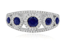 1.0CT DIAMOND & AAA SAPPHIRE 14KT WHITE GOLD 3D CLASSIC 5 STONE ANNIVERSARY RING