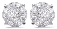 .72CT DIAMOND 14KT WHITE GOLD ROUND & PRINCESS INVISIBLE CIRCULAR STUD EARRINGS